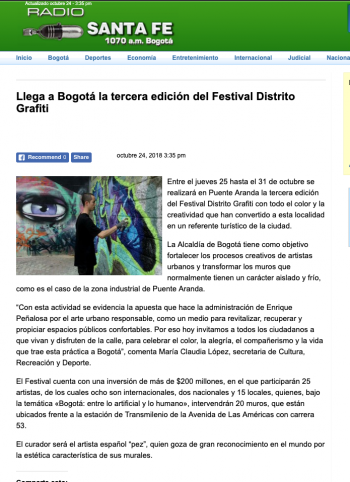 Llega a Bogotá la tercera edición del Festival Distrito Grafiti